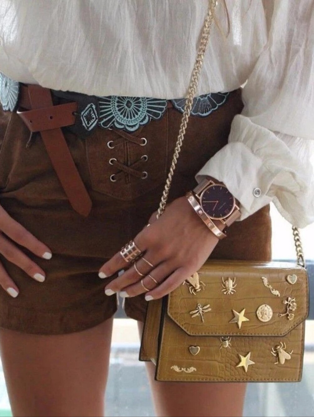 ZARA Mustard Gold Embellished Chain Crossbody Bag